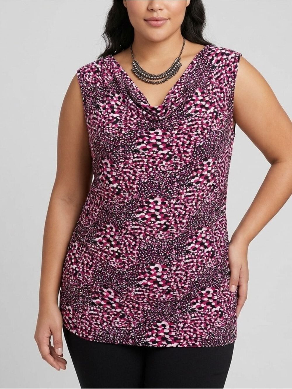 😍CLEARANCE -  Pink White Black Stretch Cowl Neck Tank Size 1X